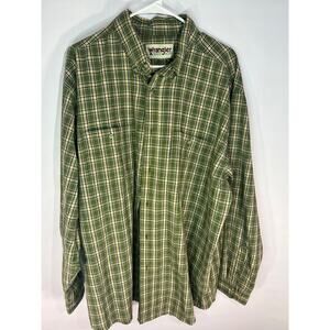 Wrangler Rugged Wear Men's Long Sleeve Button-Up Green Plaid Shirt SEE DESC